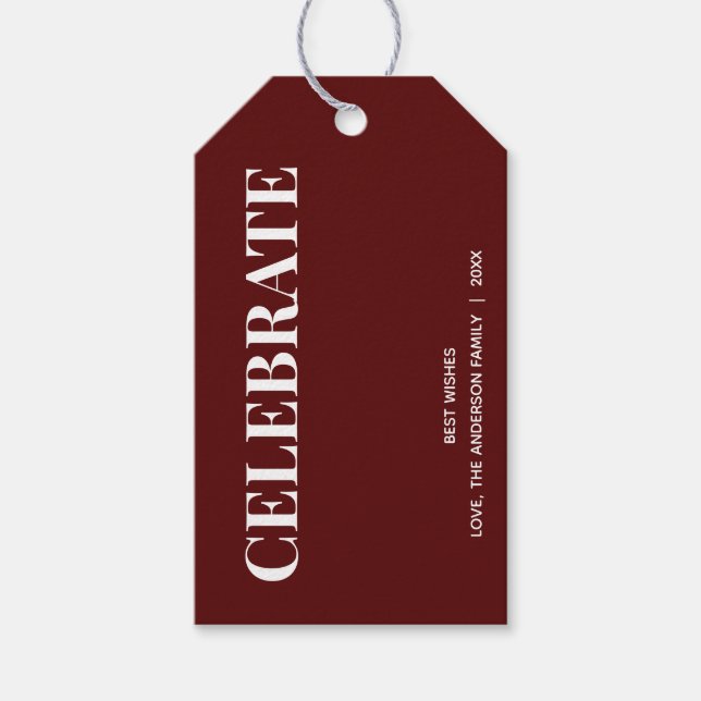 Étiquettes-cadeau Minimal CELEBRATE | Fêtes Deep Red (Devant)