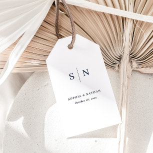 Étiquettes-cadeau Minimal et chic   Mariage blanc et bleu marine