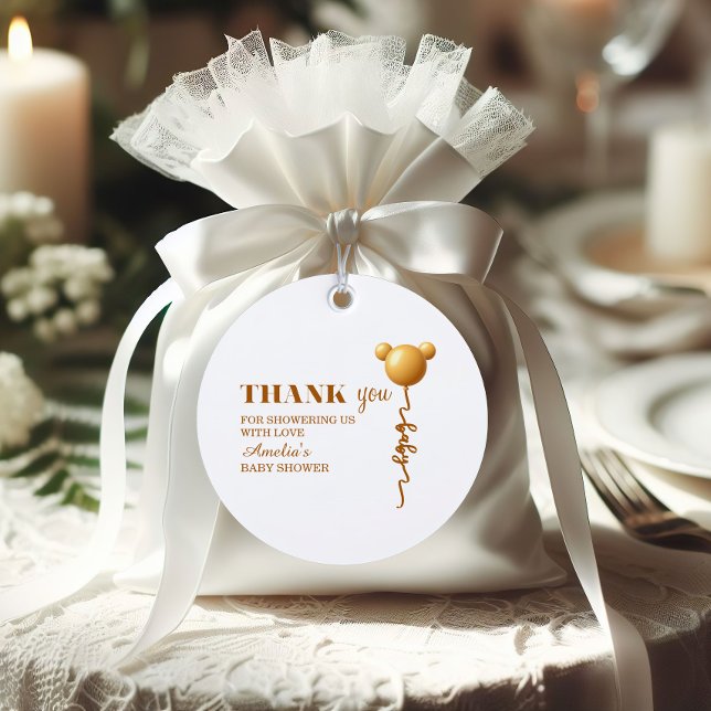 Étiquettes Cadeau Minimal Gold Teddy Balloon Thank You  (Créateur téléchargé)