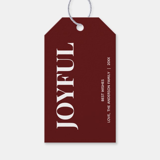 Étiquettes-cadeau Minimal JOYEUX | Vacances Rouge Profond (Devant)