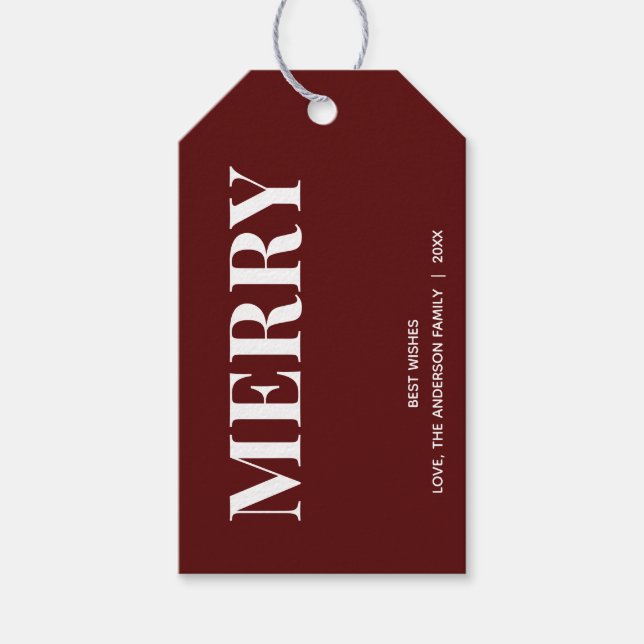 Étiquettes-cadeau Minimal MERRY | Deep Red Holiday (Devant)