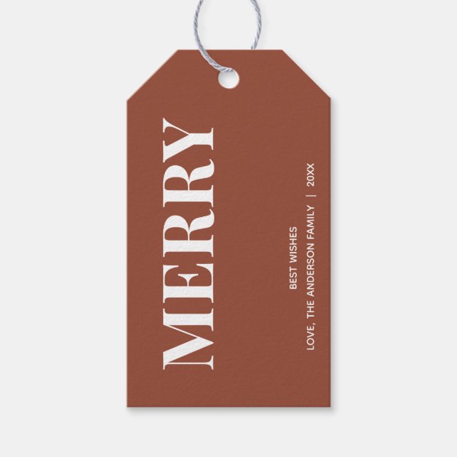 Étiquettes-cadeau Minimal MERRY | Terracotta de Noël (Devant)