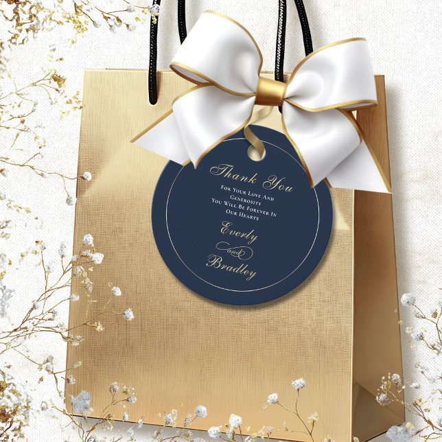 Étiquettes Cadeau Minimal Navy Fond Blanc Or Script Élégant  (Créateur téléchargé)