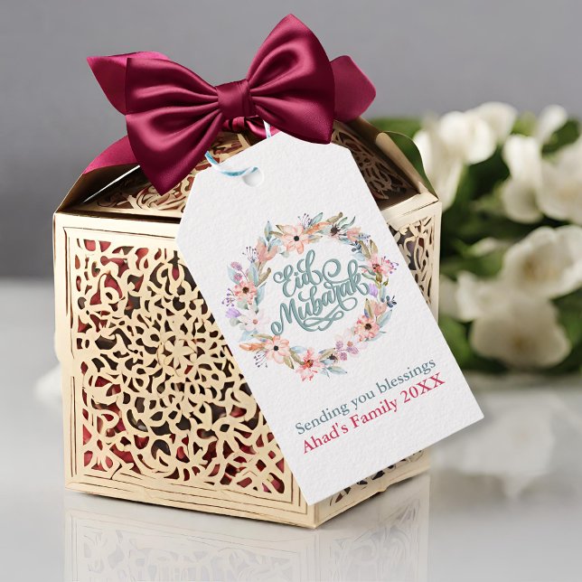 Étiquettes-cadeau Minimal Pastel Floral Eid Moubarak Personnalisé (Créateur téléchargé)