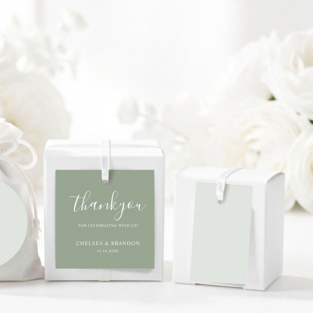 Étiquettes Cadeau Minimal Rustic Sage Green Thank You Script Wedding (Créateur téléchargé)