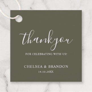 Étiquettes Cadeau Minimal Rustic Sage Green Thank You Script Wedding