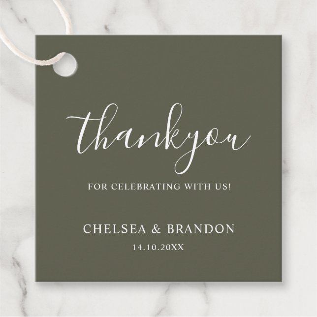 Étiquettes Cadeau Minimal Rustic Sage Green Thank You Script Wedding (Devant)