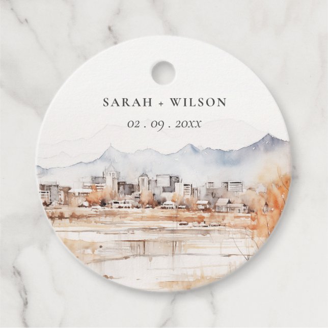 Étiquettes Cadeau Minimal Salt Lake City Utah Watercolor Mariage (Devant)