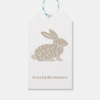 Étiquettes-cadeau Minimalist Beige Typography Rabbit Easter 