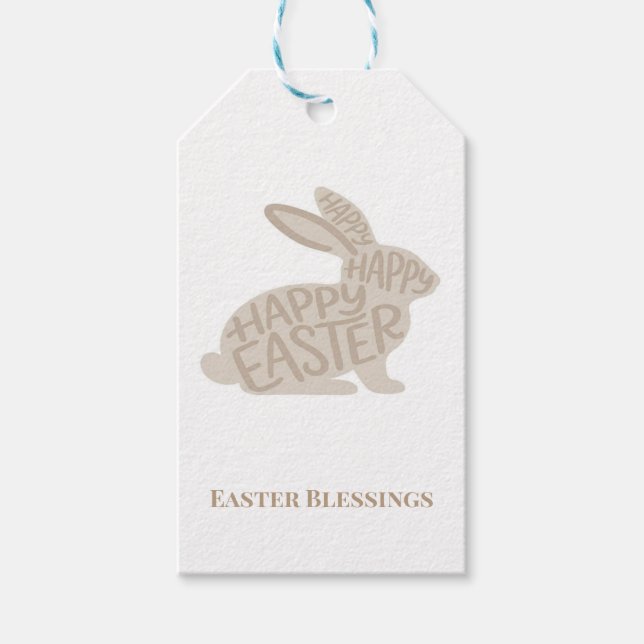 Étiquettes-cadeau Minimalist Beige Typography Rabbit Easter  (Devant)