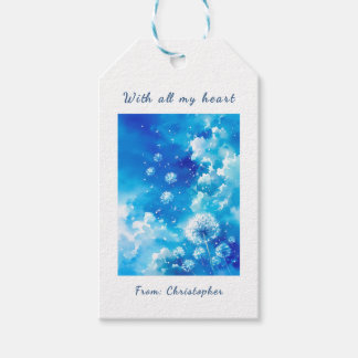Étiquettes-cadeau Minimalist Dandelion Blowing in Blue Sky Favor