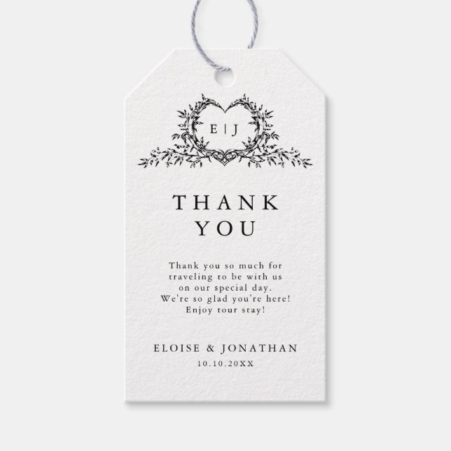 Étiquettes-cadeau Minimalist Monogram Calligraphy Crest Wedding (Devant)