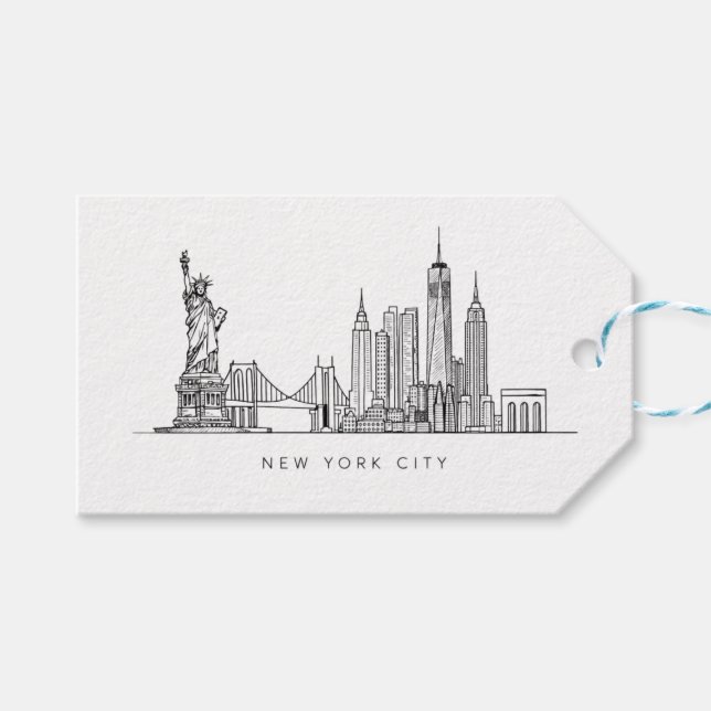Étiquettes-cadeau Minimalist New York City Skyline Line Art (Devant (Horizontal))