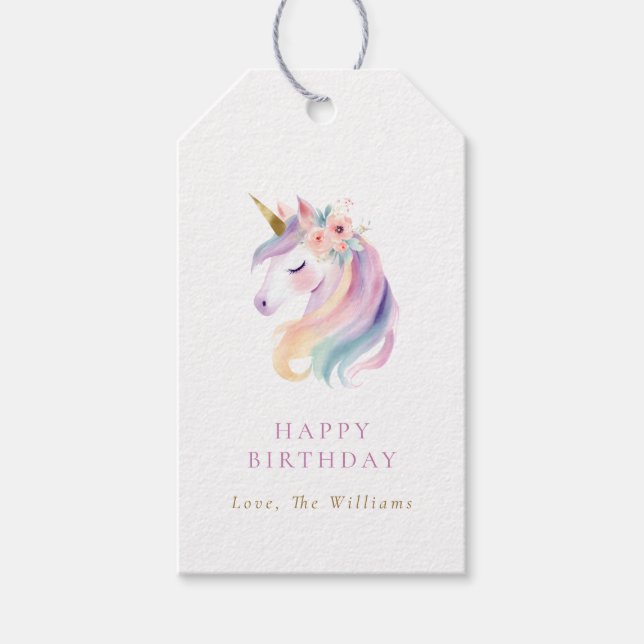 Étiquettes-cadeau Minimalist Rainbow Floral Unicorn Birthday Present (Devant)