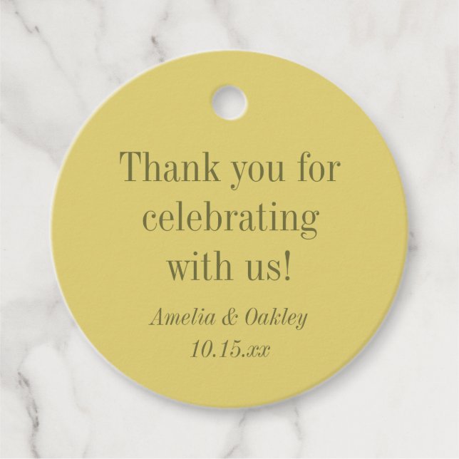 Étiquettes Cadeau Minimalist Summer Yellow Elegant Wedding Thank You (Devant)