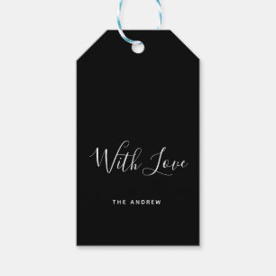 Étiquettes-cadeau Minimaliste blanc et noir avec amour