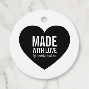 Étiquettes Cadeau Minimaliste Coeur blanc et noir fait avec des étiq