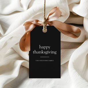 Étiquettes-cadeau Minimaliste Jour de Thanksgiving Noir et Heureux