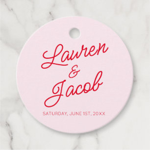 Étiquettes Cadeau minimaliste moderne rose et Mariage rouge