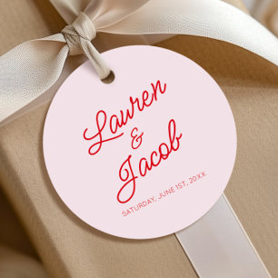 Étiquettes Cadeau minimaliste moderne rose et Mariage rouge