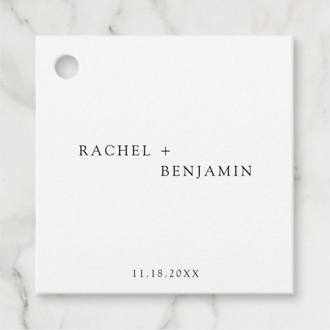 Étiquettes Cadeau Minimaliste traditionnel Simple mariage noir blanc (Devant)