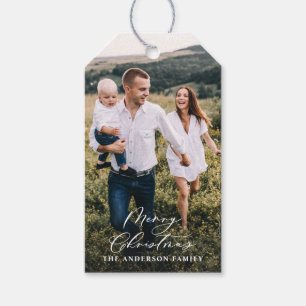 Étiquettes-cadeau Minimum moderne 1 photo Noël élégant script Ho