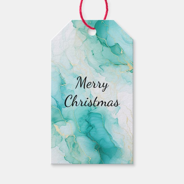 Étiquettes-cadeau Mint Aqua Pearl Marbre or (Devant)
