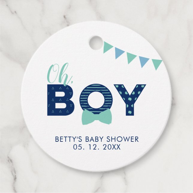 Étiquettes Cadeau Mint Blue & Navy | Merci de Baby shower moderne (Devant)