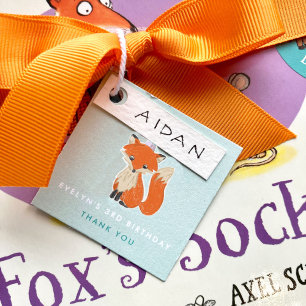 Étiquettes Cadeau Mint Green Cute Fox Party Casquette Woodland Anniv