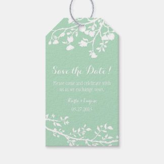 Étiquettes-cadeau Mint Green White Flower Wedding Enregistrer Les Mo