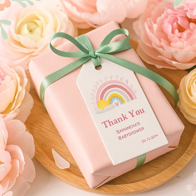 Étiquettes-cadeau Minuscule rose arc-en-ciel Baby shower soleil Merc (Créateur téléchargé)