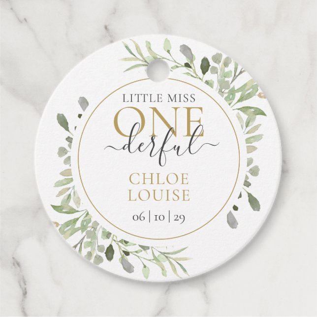 Étiquettes Cadeau Miss M. ONEderful Premier anniversaire (Devant)