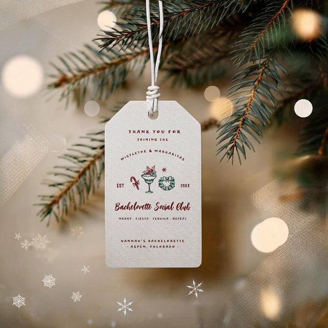 Étiquettes-cadeau Mistletoe et Margaritas | Bachelorette de Noël (Créateur téléchargé)