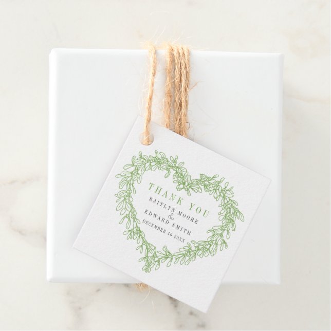 Étiquettes Cadeau Mistletoe ligne art vert gris mariage merci (En situation)