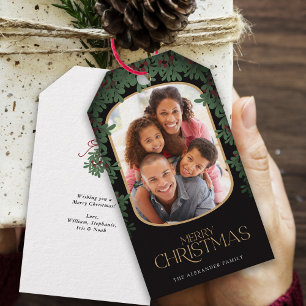 Étiquettes-cadeau Mistletoe vert d'hiver arrondi Photo Noël