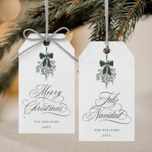 Étiquettes-cadeau Mistletoe verte Joyeux Noël Feliz Navidad