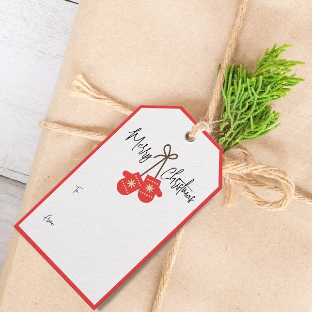 Étiquettes-cadeau Mittens rouges de calligraphie moderne à et de (Modern Calligraphy Red Mittens To and From Gift Tags)