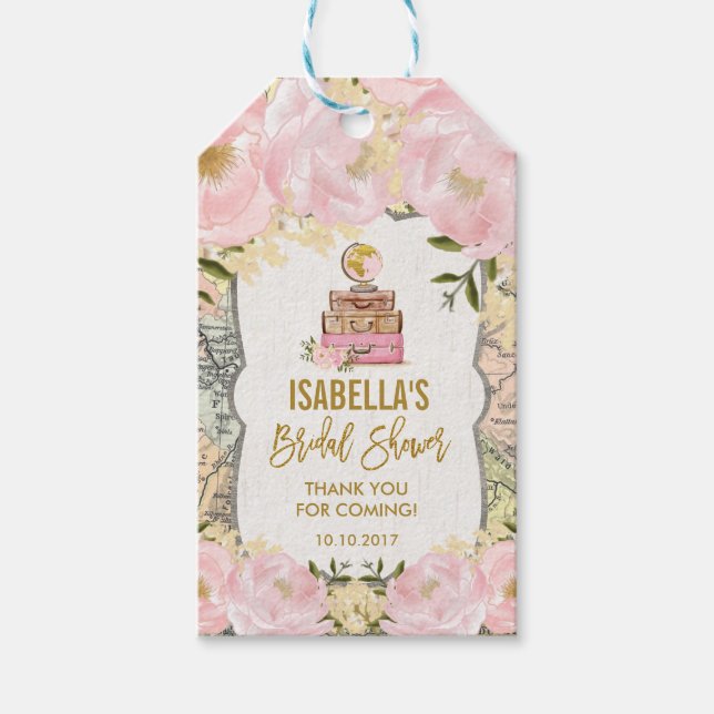 Étiquettes-cadeau Mlle à Mme Fête des mariées Pink Floral Travel Fav (Devant)