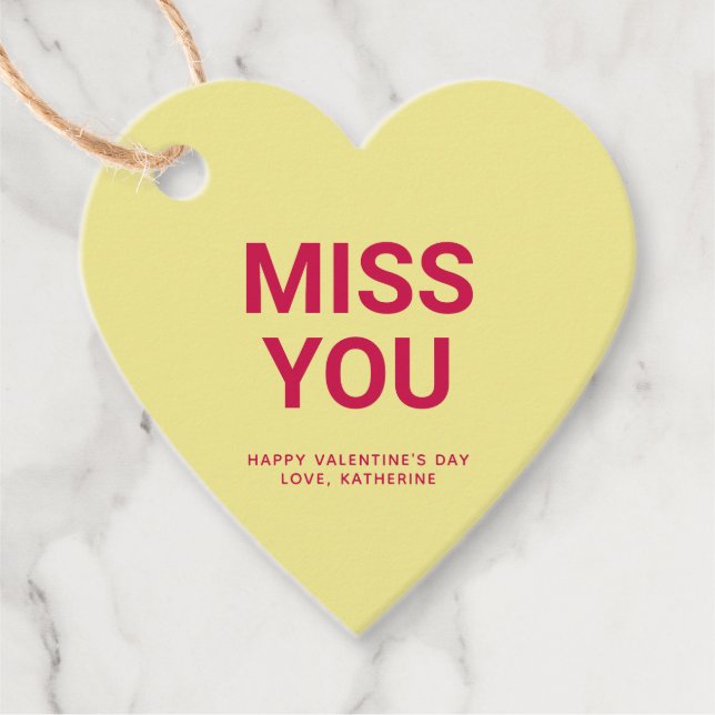 Étiquettes Cadeau Mlle vous coeur jaune amusant mignon Saint Valenti (Devant)