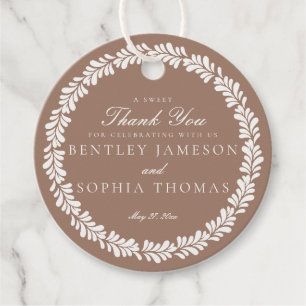 Étiquettes Cadeau Mocha Brown Talavera Espagne Fiesta Cercle Mariage