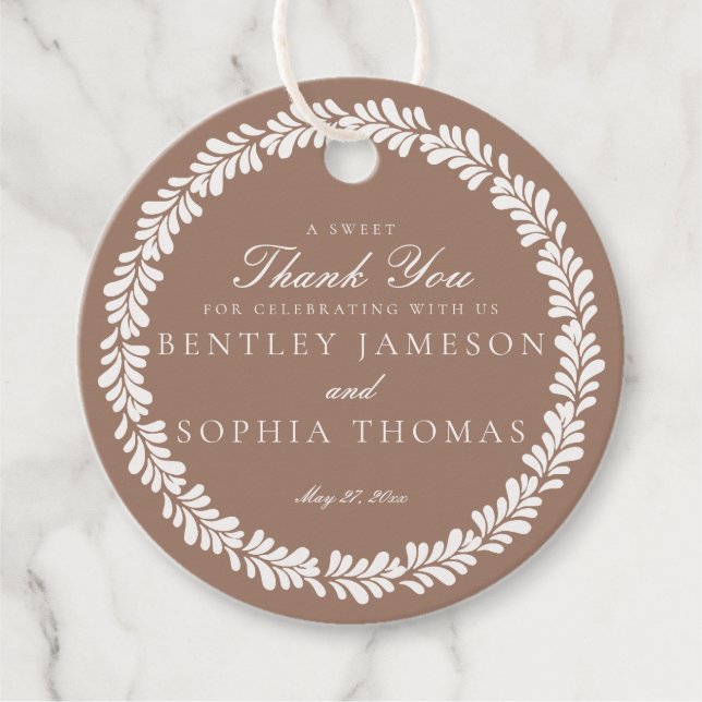 Étiquettes Cadeau Mocha Brown Talavera Espagne Fiesta Cercle Mariage (Devant)