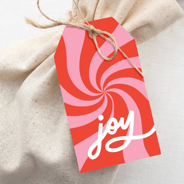 Étiquettes-cadeau Mod Wavy Super Noël rose rouge Joy Script (Créateur téléchargé)