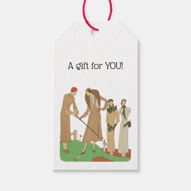 Étiquettes-cadeau Mode 1920 Femmes à la mode Jouer au golf (Devant)