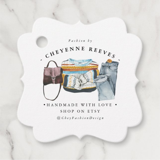 Étiquettes Cadeau Mode aquarelle | Balise de blocage d'entreprise (Devant)