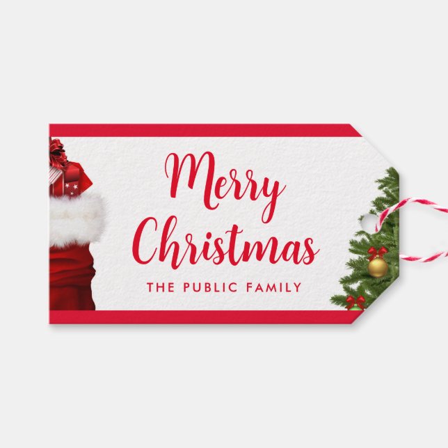 Étiquettes-cadeau Modèle d'arbre de pin de Noël Joyeux client (Devant (Horizontal))