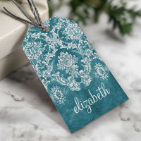 Modèle de Damas gris turquoise Texte personnalisé