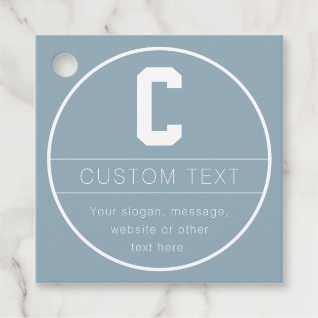 Étiquettes Cadeau Modèle de nom et monogramme unique | Bleu poussiér (Devant)