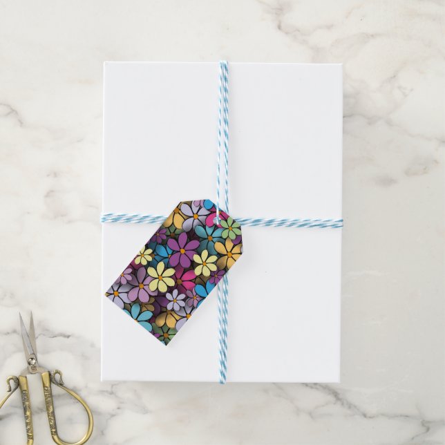 Étiquettes-cadeau Modèle floral coloré moderne (With Twine)