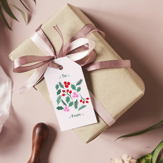 Étiquettes-cadeau Modèle floral moderne rouge et vert de Noël (Créateur téléchargé)