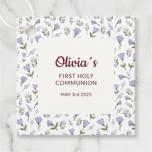 Étiquettes Cadeau Modèle floral pourpre Première communion